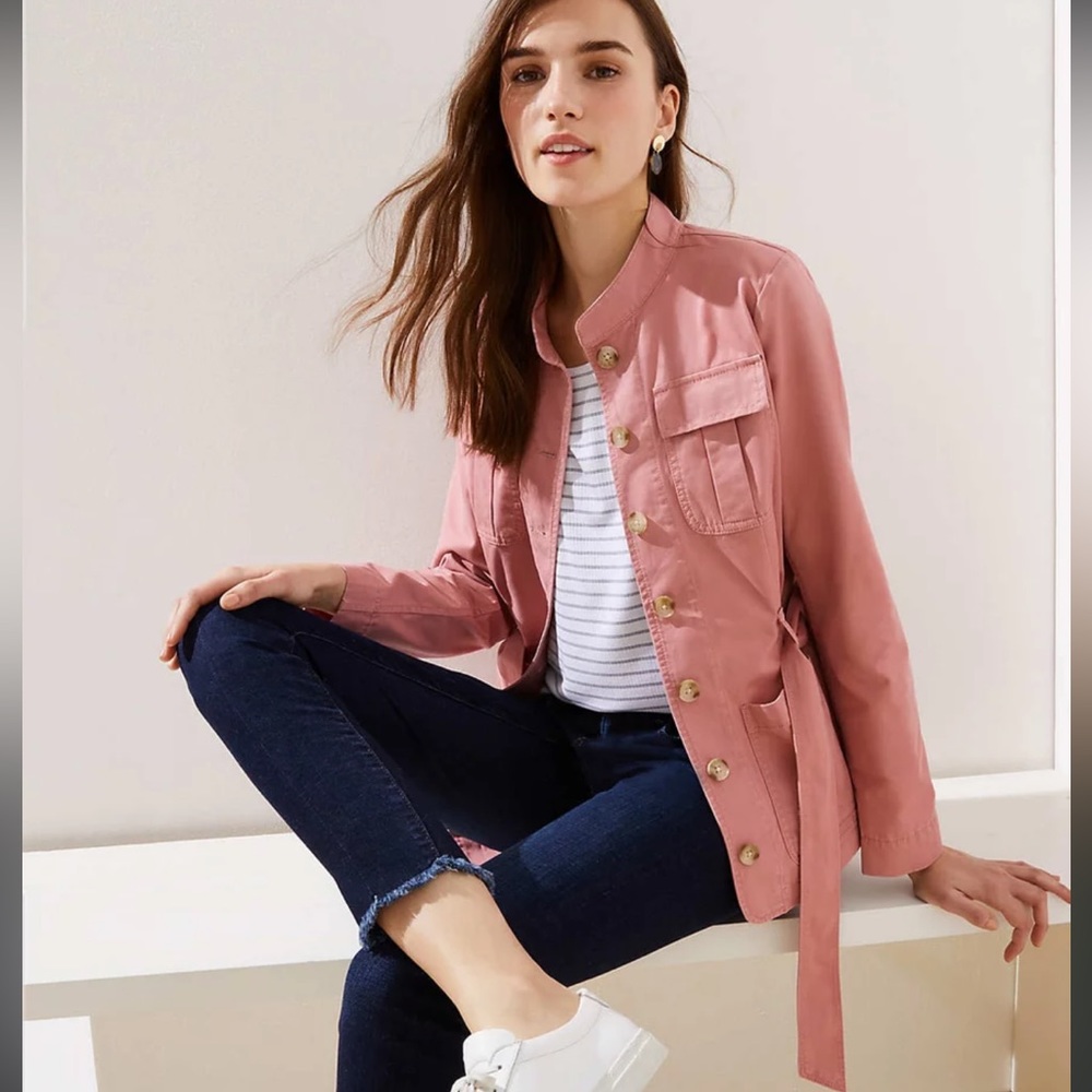 LOFT Tie Waist Utility Jacket 100% Cotton